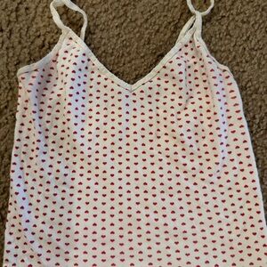 Brandy Melville White V-Neck Spaghetti Strap Tank with Red Heart Print